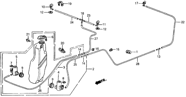 1987 Honda CRX Nozzle, L. Windshield Washer Diagram for 38550-SB2-003