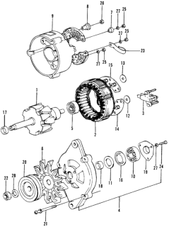 1973 Honda Civic Fan, Alternator Diagram for 31115-611-004