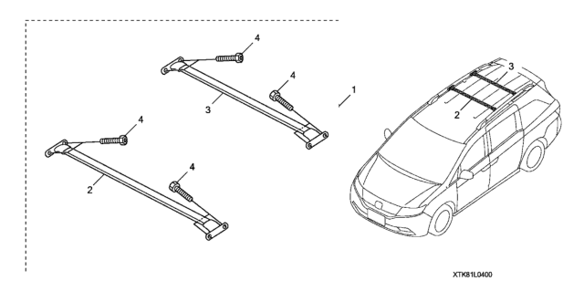 2016 Honda Odyssey 5 Door EXL (LEATHER/RES) KA 6AT Roof Rack Crossbars Diagram