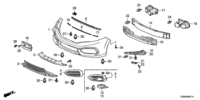 2014 Honda Civic Beam Assy., L. FR. Bumper (Upper) Diagram for 71190-TS8-A51