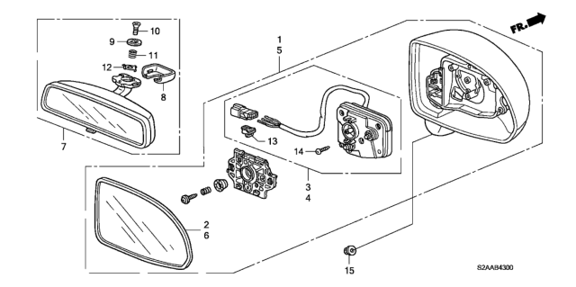2008 Honda S2000 Mirror Assembly, Passenger Side Door (Synchro Silver Metallic) (R.C.) Diagram for 76200-S2A-A03ZS