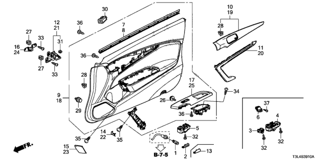 2013 Honda Accord Cap, L. Door Grip (Upper) *NH167L* (GRAPHITE BLACK) Diagram for 83575-T3L-A01ZA