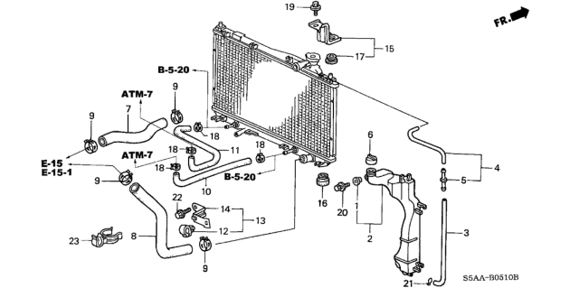 2004 Honda Civic 4 Door LX KA 4AT Radiator Hose - Reserve Tank Diagram