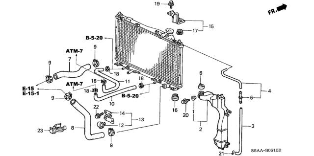 2004 Honda Civic Radiator Hose - Reserve Tank Diagram