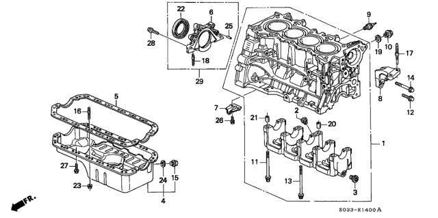 1998 Honda Civic 3 Door CX KA 4AT Cylinder Block - Oil Pan Diagram
