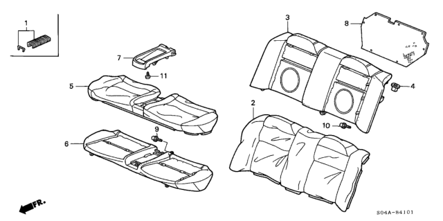 1999 Honda Civic 4 Door GX (ABS) KA 4AT Rear Seat Diagram