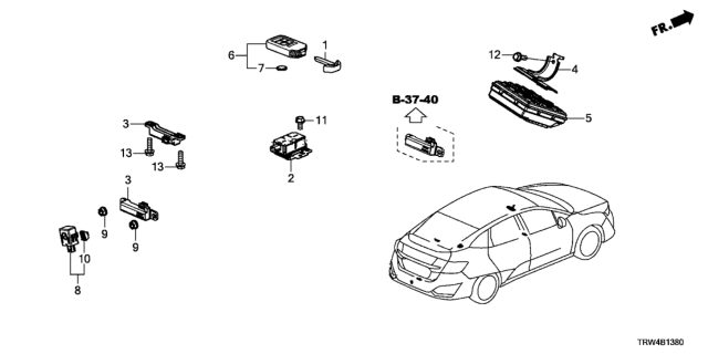 2018 Honda Clarity Plug-In Hybrid Fob Assembly Entry Key Diagram for 72147-TRW-A12