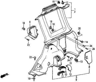 1987 Honda Civic Lining Assy., L. RR. Side *B47L* (SILKY BLUE) Diagram for 83831-SD9-960ZD