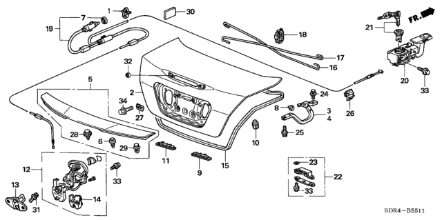 2006 Honda Accord Hybrid Clip, Tailgate Garnish Diagram for 91512-SJK-003