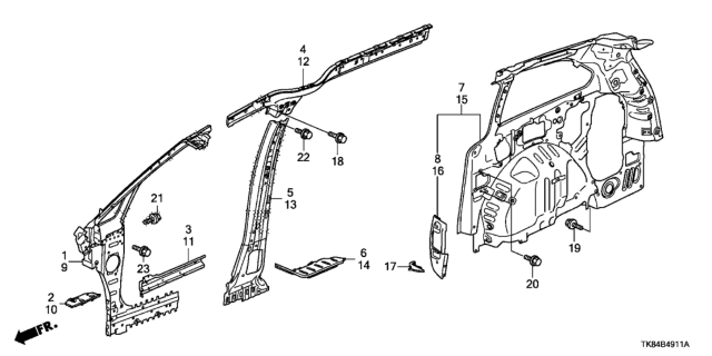 2016 Honda Odyssey 5 Door EXL (LEATHER/RES) KA 6AT Inner Panel Diagram