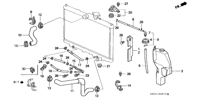 1998 Honda Odyssey 5 Door EX KA 4AT Radiator Hose Diagram