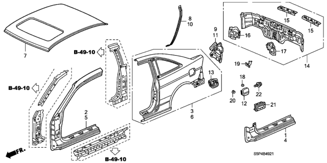 2004 Honda Civic Stiffener, R. Panel Diagram for 63108-S5P-A00ZZ