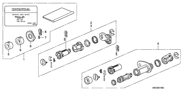 1991 Honda CRX 2 Door HF KA 5MT Key Cylinder Kit Diagram