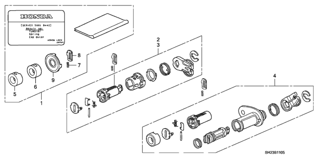 1989 Honda CRX Cylinder Kit, R. Door Diagram for 06721-SH3-305