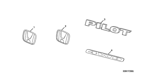 2006 Honda Pilot 5 Door EX (4WD) KA 5AT Gold Emblem Kit Diagram