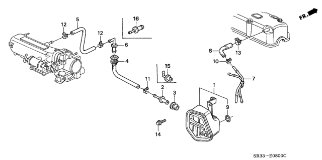 1993 Honda Civic Tube A, PCV Diagram for 11855-P07-000