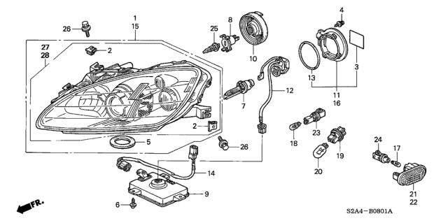 2007 Honda S2000 Lamp Unit, Driver Side Turn Diagram for 33851-S2A-023