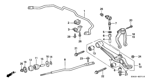 2001 Honda Prelude Arm, Left Front (Lower) Diagram for 51365-S30-000