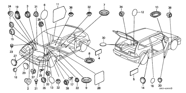 1988 Honda Civic Cover, Splash Guard Hole Diagram for 90669-SA5-003