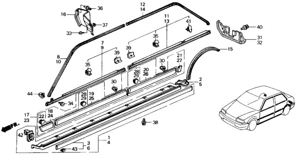 1988 Honda Civic Protector, R. RR. Door Diagram for 75303-SH4-J01