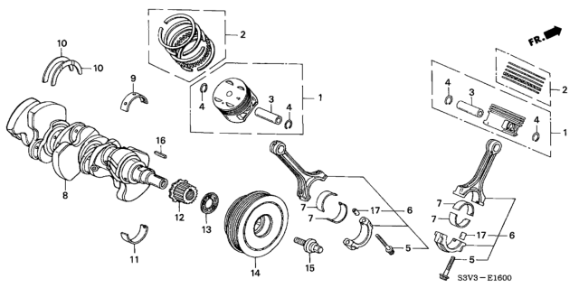 2003 Honda Pilot Piston Set (Over Size) (0.50) Diagram for 13040-P8F-A03