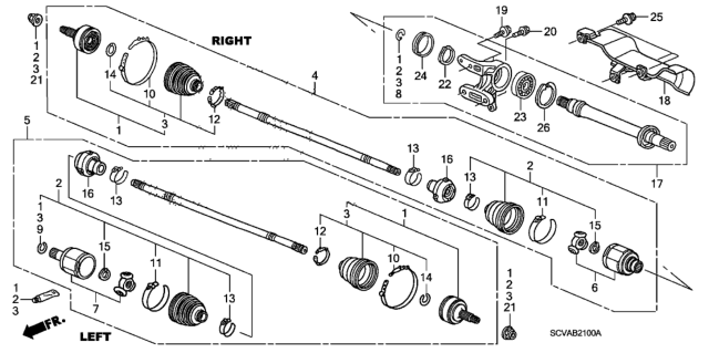 2007 Honda Element Shaft Assembly, Half (Mt) Diagram for 44500-SCV-A00