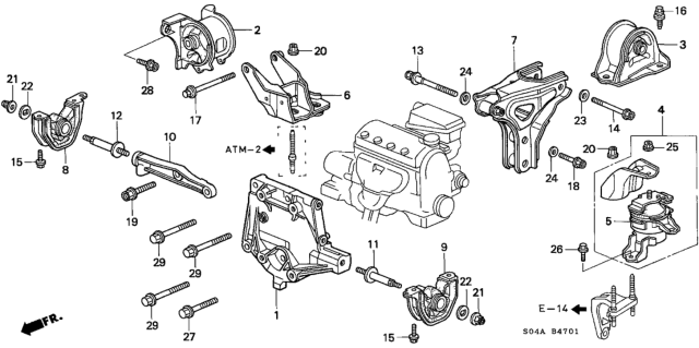 1999 Honda Civic 4 Door GX (ABS) KA 4AT AT Engine Mounts Diagram