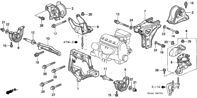 1998 Honda Civic AT Engine Mounts Diagram