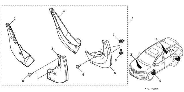 2019 Honda Passport Splash Guards (Front & Rear) Diagram