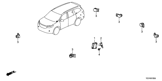 2017 Honda Pilot Sensor Assembly, Parking (Bumper Dark Gray) Diagram for 39680-TZ5-A01ZT