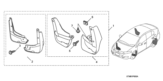 2013 Honda Insight 5 Door EX KA CVT Splash Guards Diagram