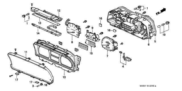 1989 Honda Civic 3 Door SI KA 5MT Meter Components (Denso) Diagram