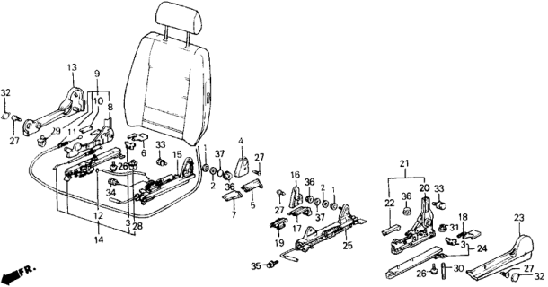 1988 Honda Accord Front Seat Components Diagram