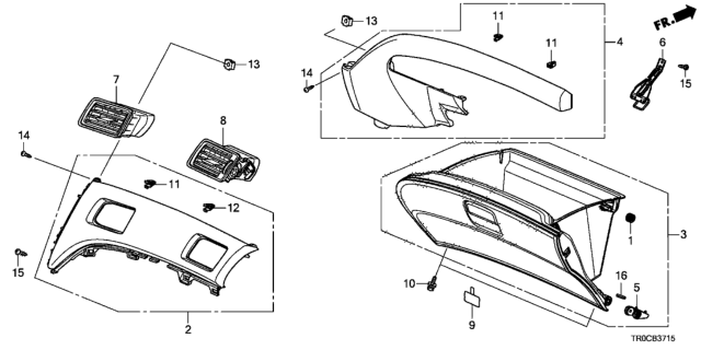 2014 Honda Civic Instrument Panel Garnish (Passenger Side) Diagram