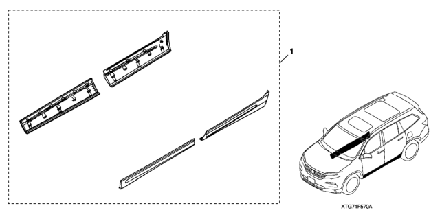2020 Honda Pilot 5 Door BLACK (AWD) KA 9AT Lower Door Garnish- Chrome Diagram