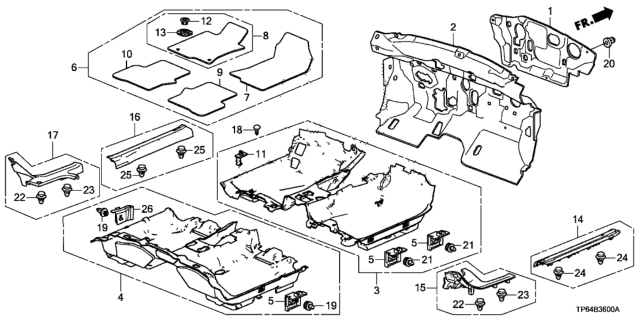 2011 Honda Crosstour Floor Mat Diagram