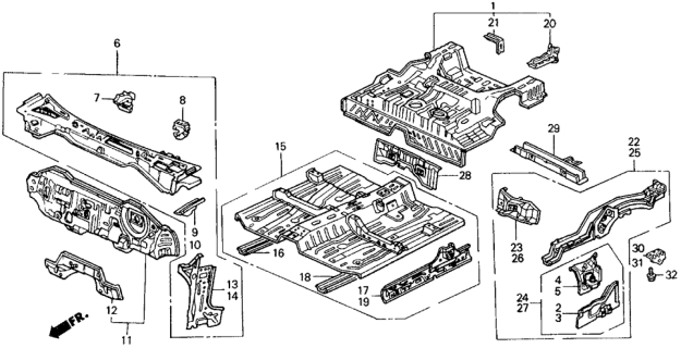 1989 Honda Civic 5 Door ** (WAGOVAN) KA 5MT Dashboard - Floor Diagram