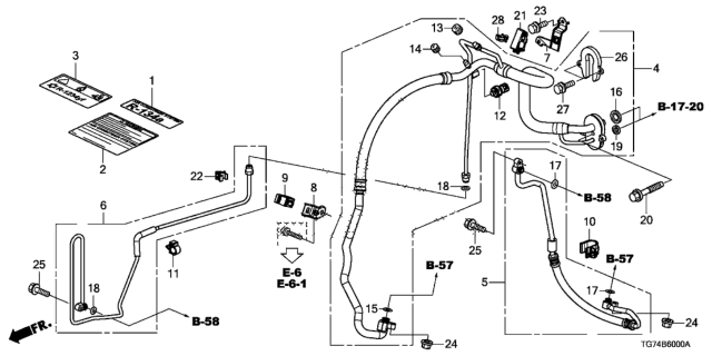 2016 Honda Pilot Stay A, Air Conditioner Pipe Diagram for 80361-TZ5-A00