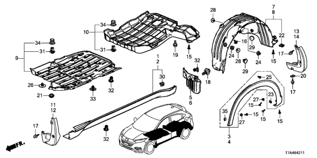 2020 Honda HR-V PROTECTOR, R. RR. WHEEL ARCH *YR592M* (ORANGEBURST METALLIC) Diagram for 74410-T7W-A21ZB