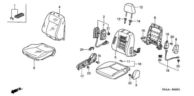 2004 Honda Civic 4 Door LX KA 5MT Front Seat (Passenger Side) Diagram