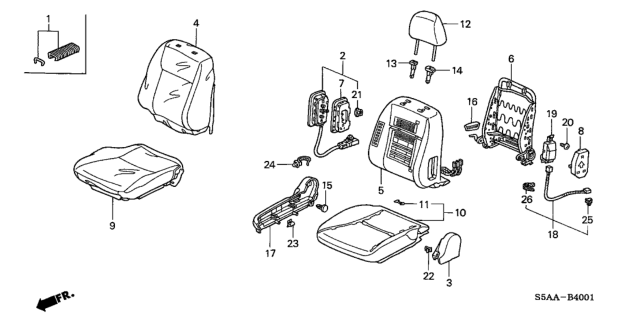 2004 Honda Civic Pad Assy., R. FR. Seat-Back Diagram for 81122-S5D-A11