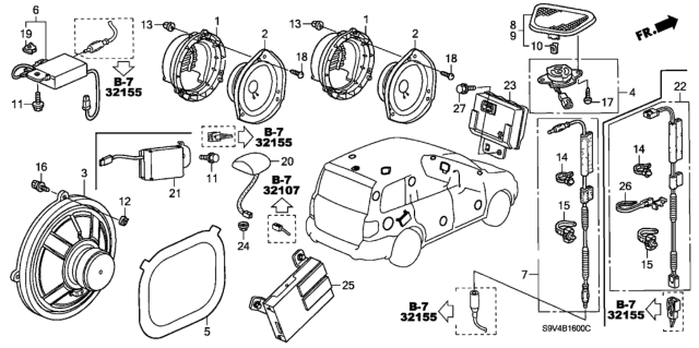 2007 Honda Pilot 5 Door LX (2WD) KA 5AT Radio Antenna - Speaker Diagram