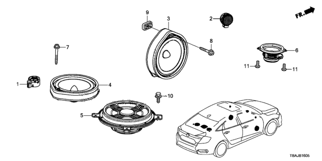 2019 Honda Civic Speaker Assembly, Rear 17Cm Diagram for 39120-TBA-A51