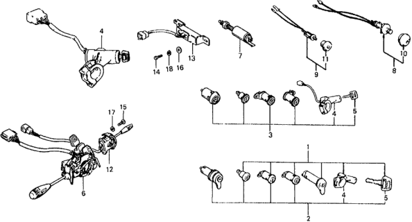 1978 Honda Civic Lock Set, Cylinder Diagram for 35010-663-674