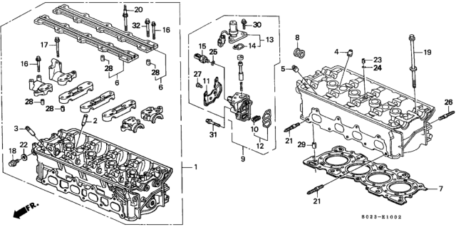 2000 Honda Civic Cylinder Head Assembly Diagram for 12100-P30-020