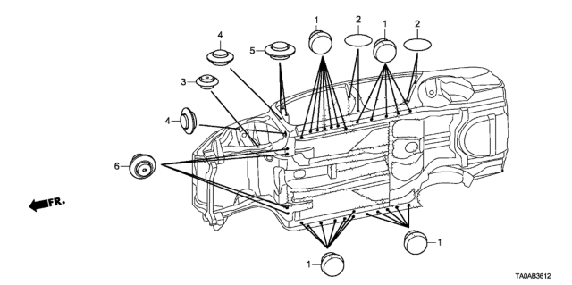 2012 Honda Accord 4 Door EX KA 5MT Grommet (Lower) Diagram