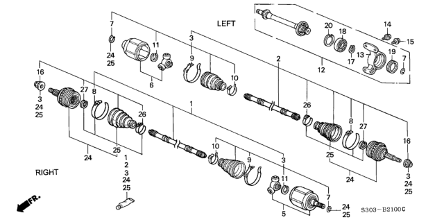 1997 Honda Prelude Driveshaft Set, Driver Side Diagram for 44011-S30-N20