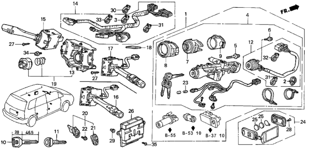 1997 Honda Odyssey 5 Door EX KA 4AT Combination Switch Diagram