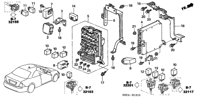 2005 Honda Civic Box Assembly, Fuse Diagram for 38200-S5P-A12