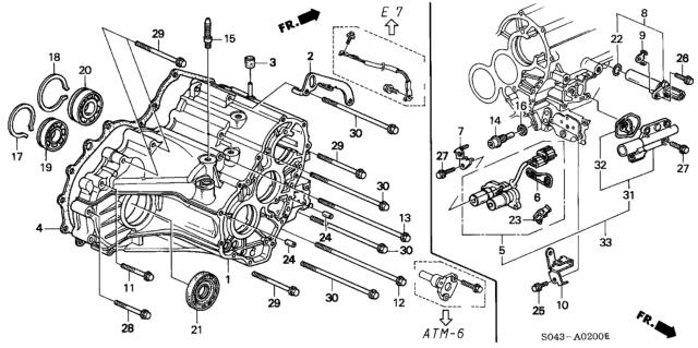 1996 Honda Civic 4 Door LX (ABS) KA 4AT AT Transmission Housing (A4RA) Diagram